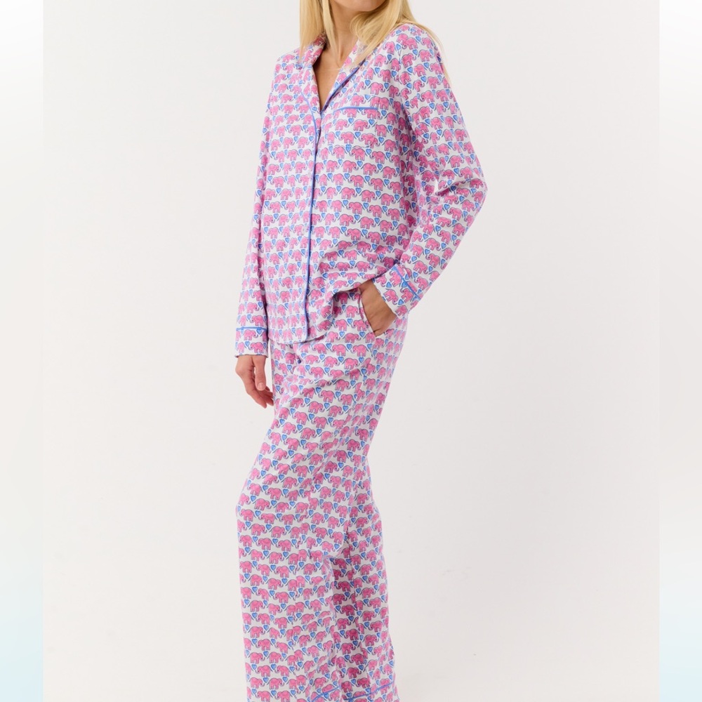 NWT Roller Rabbit Hathi Heart Long Sleeve Polo Pajama Set - Picture 3 of 4